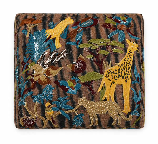 Jungle Animals Embroidered Wooden Stool