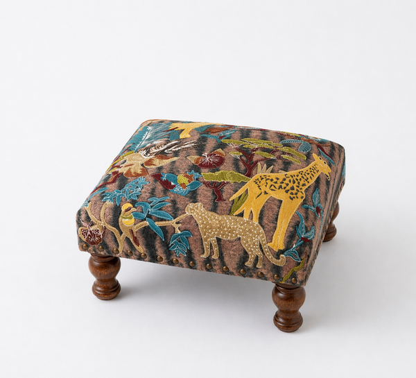 Jungle Animals Embroidered Wooden Stool