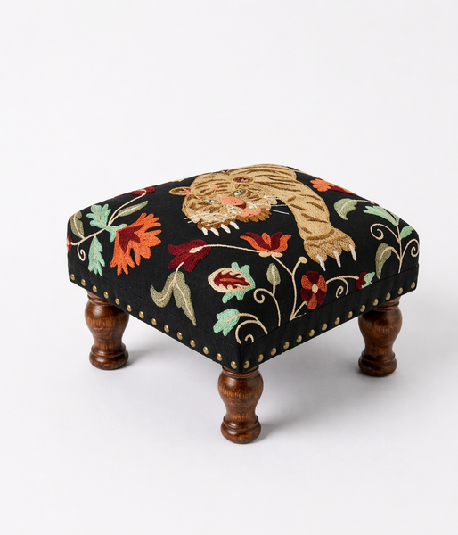 Tiger Embroidered Wooden Stool