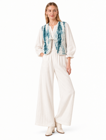 Quilted Tie-Front Vest with Abstract Print