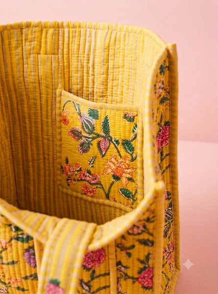 Indian block printed cotton quilted tote bags