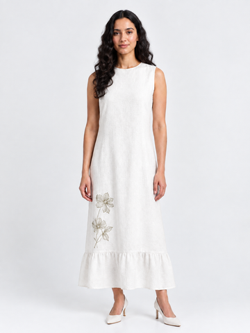 Embroidered Floral Ruffle Hem Midi Dress
