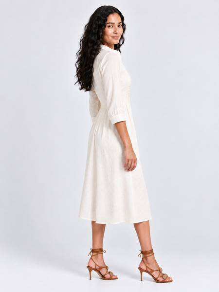 Pleated Button-Front Linen Midi Dress