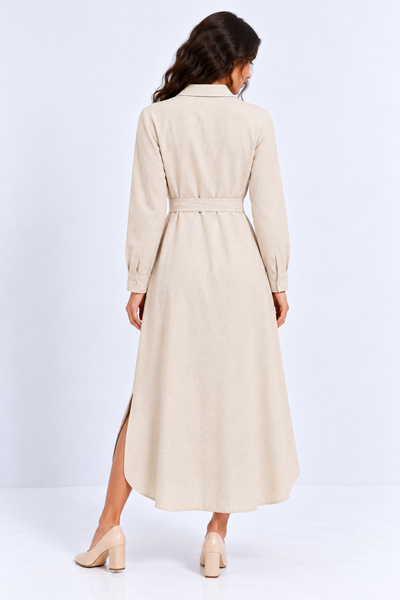 Embroidered Belted Linen Shirt Dress