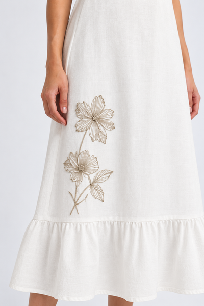 Embroidered Floral Ruffle Hem Midi Dress