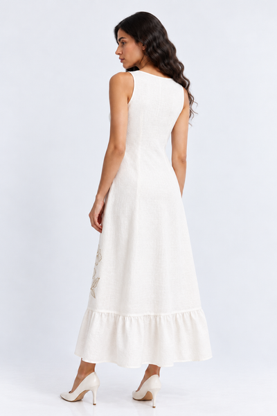 Embroidered Floral Ruffle Hem Midi Dress