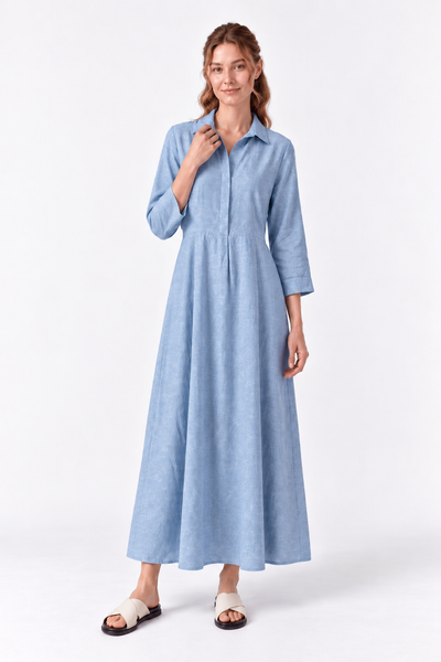 Women's Linen Collared Shirt Maxi Dress