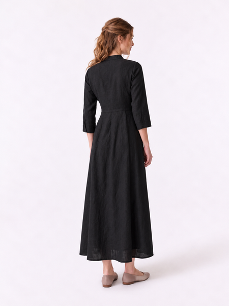 Women's Pleated Linen Pintuck Maxi Dress