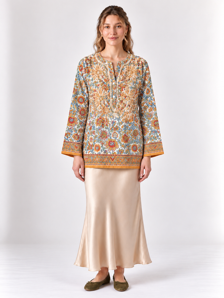 Printed Long-Sleeve Tunic Top
