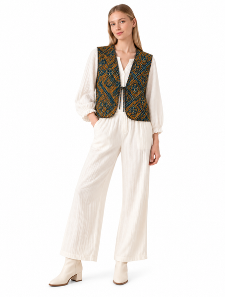 Quilted Vest with Front Tie and Vintage Floral Print