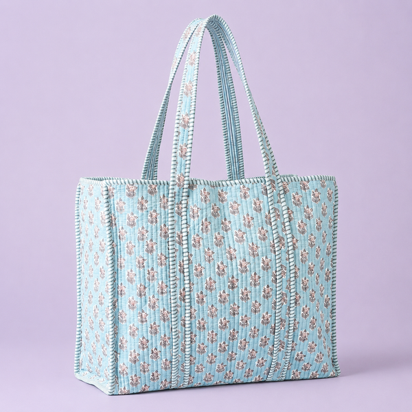 Indian block printed cotton quilted tote bags