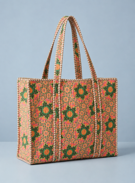 Indian block printed cotton quilted tote bags