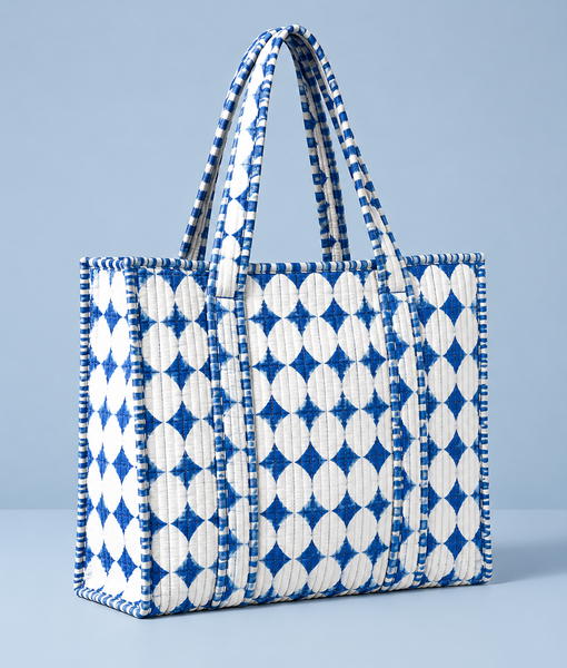 Indian block printed cotton quilted tote bags