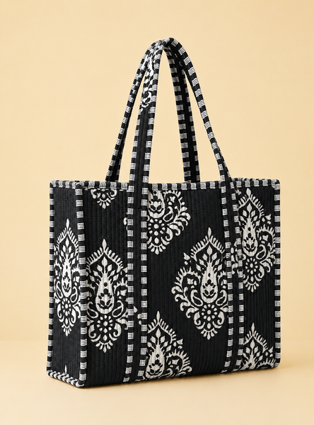 Indian block printed cotton quilted tote bags