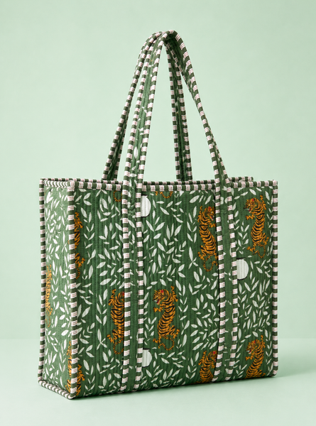 Indian block printed cotton quilted tote bags