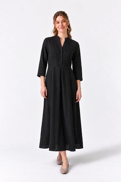 Women's Pleated Linen Pintuck Maxi Dress