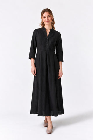 Women's Pleated Linen Pintuck Maxi Dress